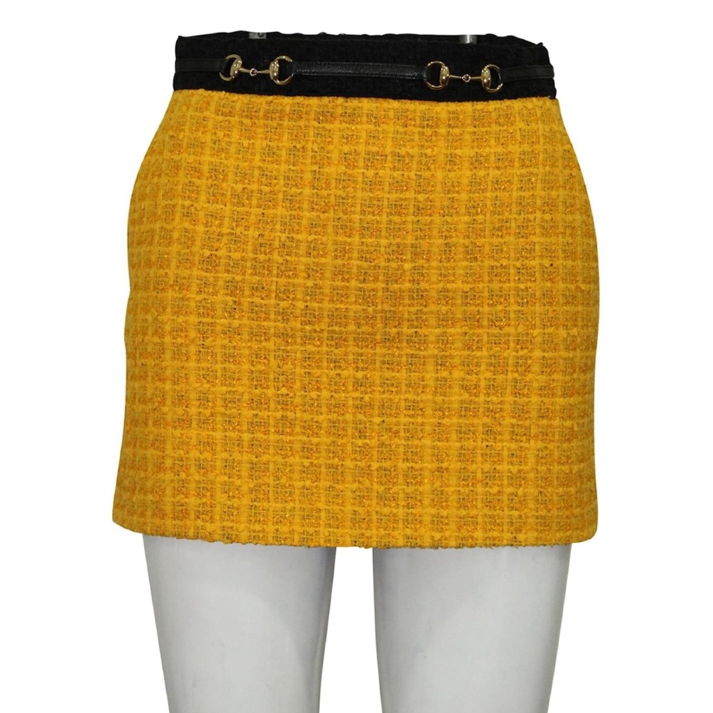 Gucci Tweed Mini Skirt Golden Yellow IT 36 US 0 - Picture 3 of 11